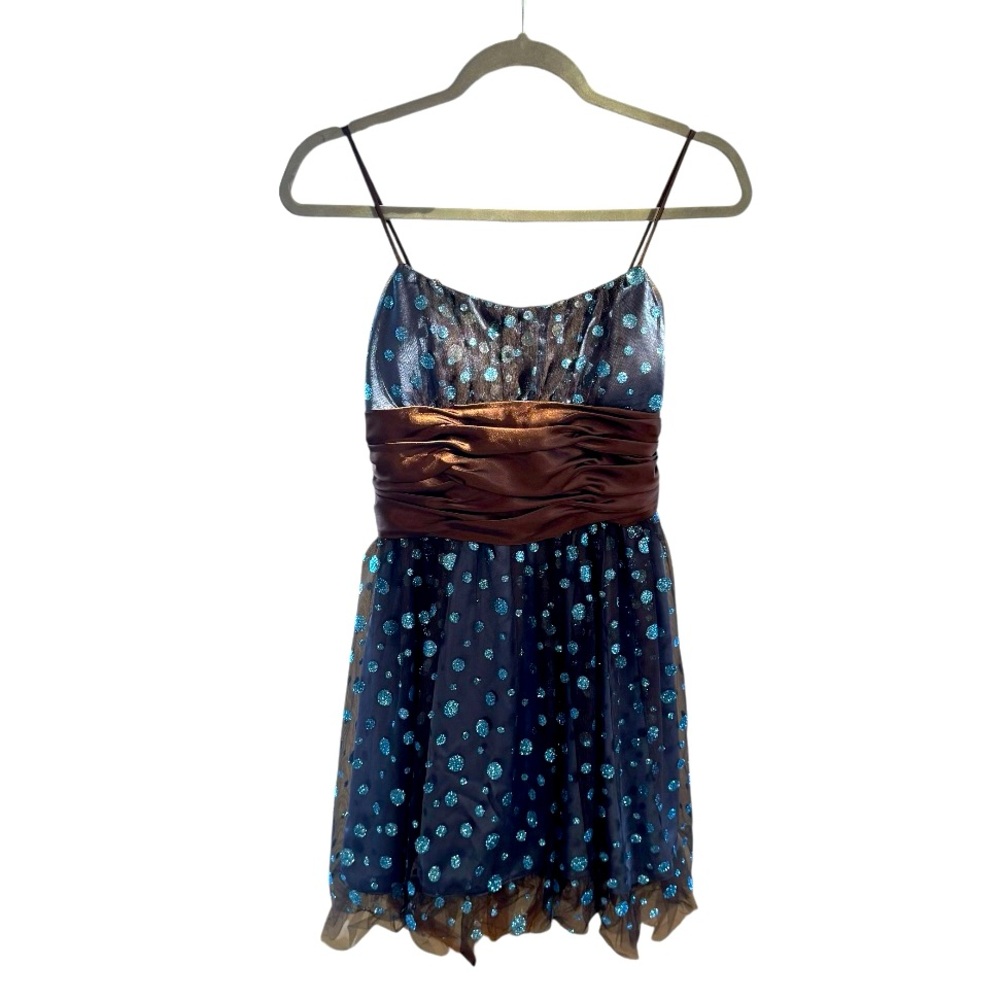 Morgan & Co Blue and Brown glittery polka dot dress Size 7/8 Junior